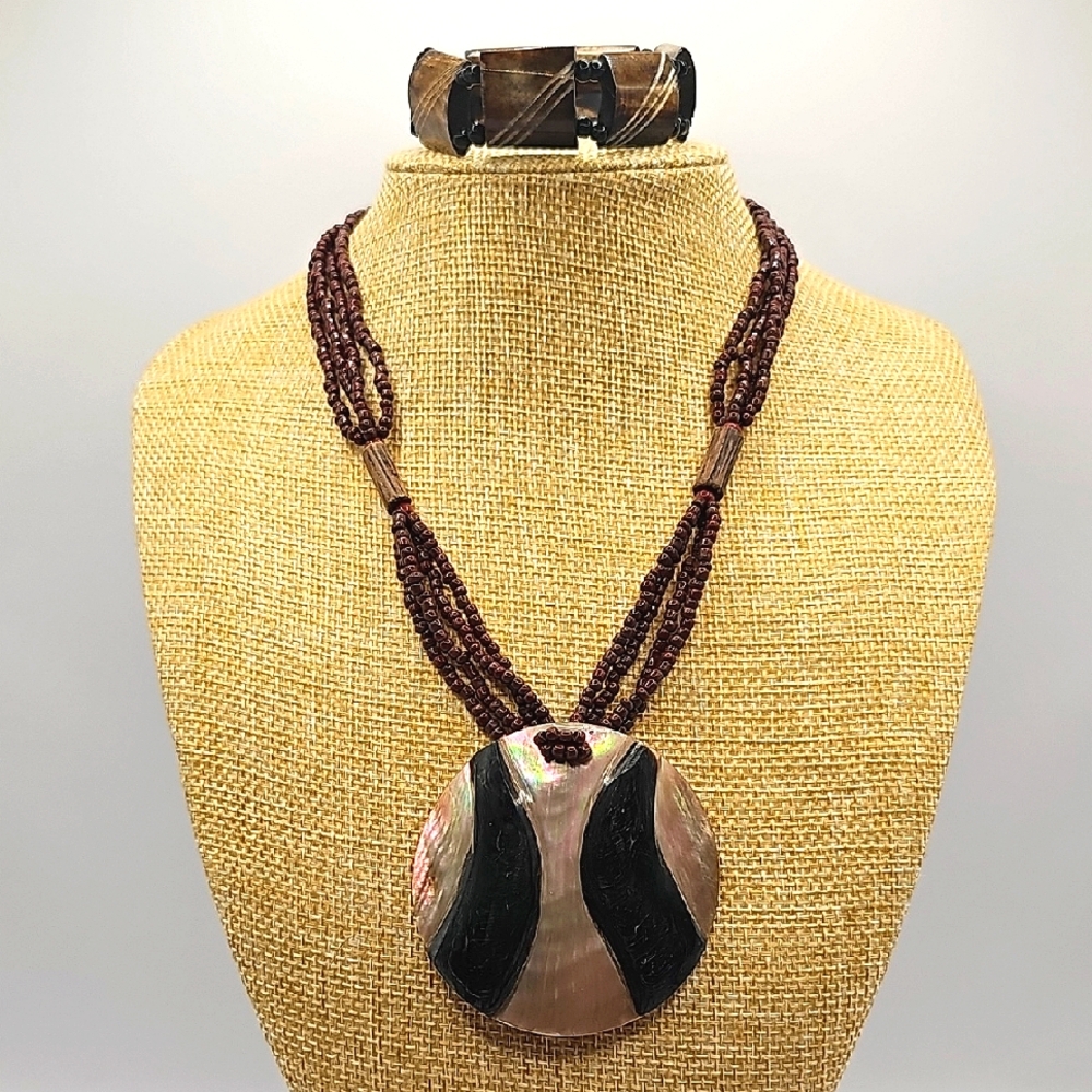 Bohemian Style Brown & Black Tone Necklace and Bracelet Set